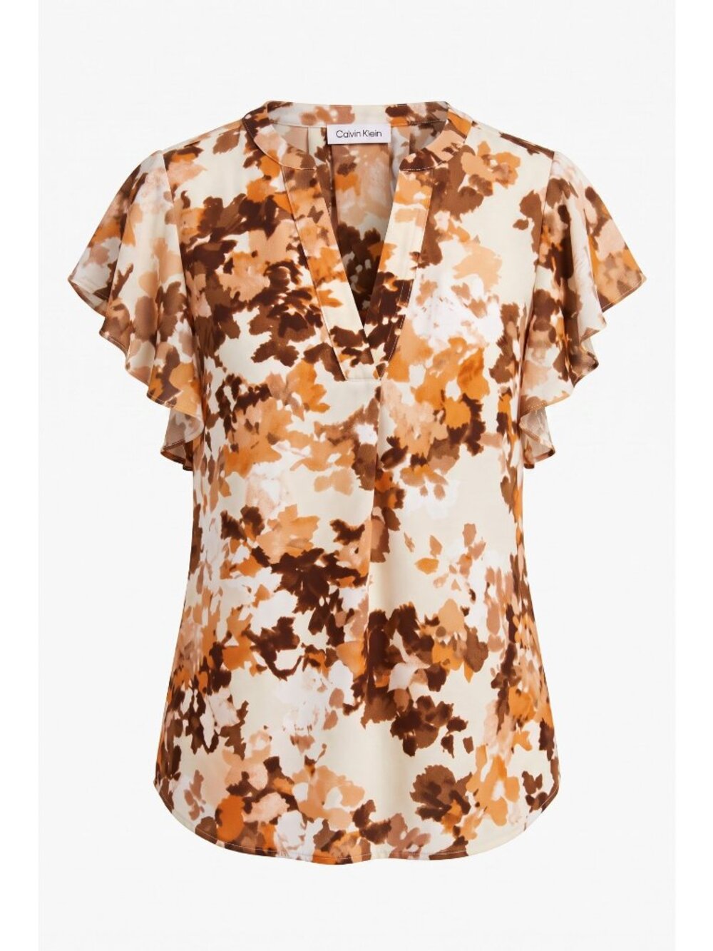 Calvin Klein Womens Small Floral Blouse Flutter Sleeve V Neck Career Work Top S
